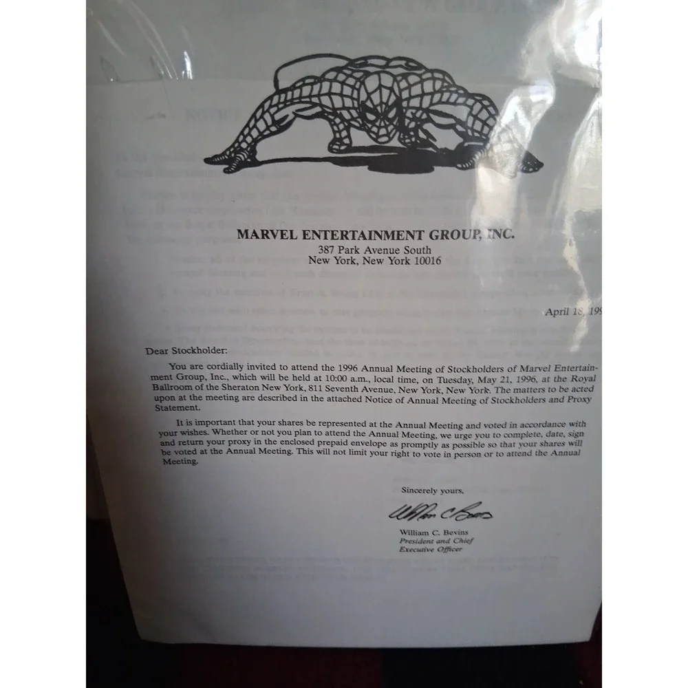 Marvel 1995 Annual Stockholders Report With Stockholder Letter From Marvel Comic